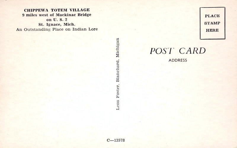 The Historic Totem Village (Chippewa Totem Village) - Vintage Postcard Back (newer photo)